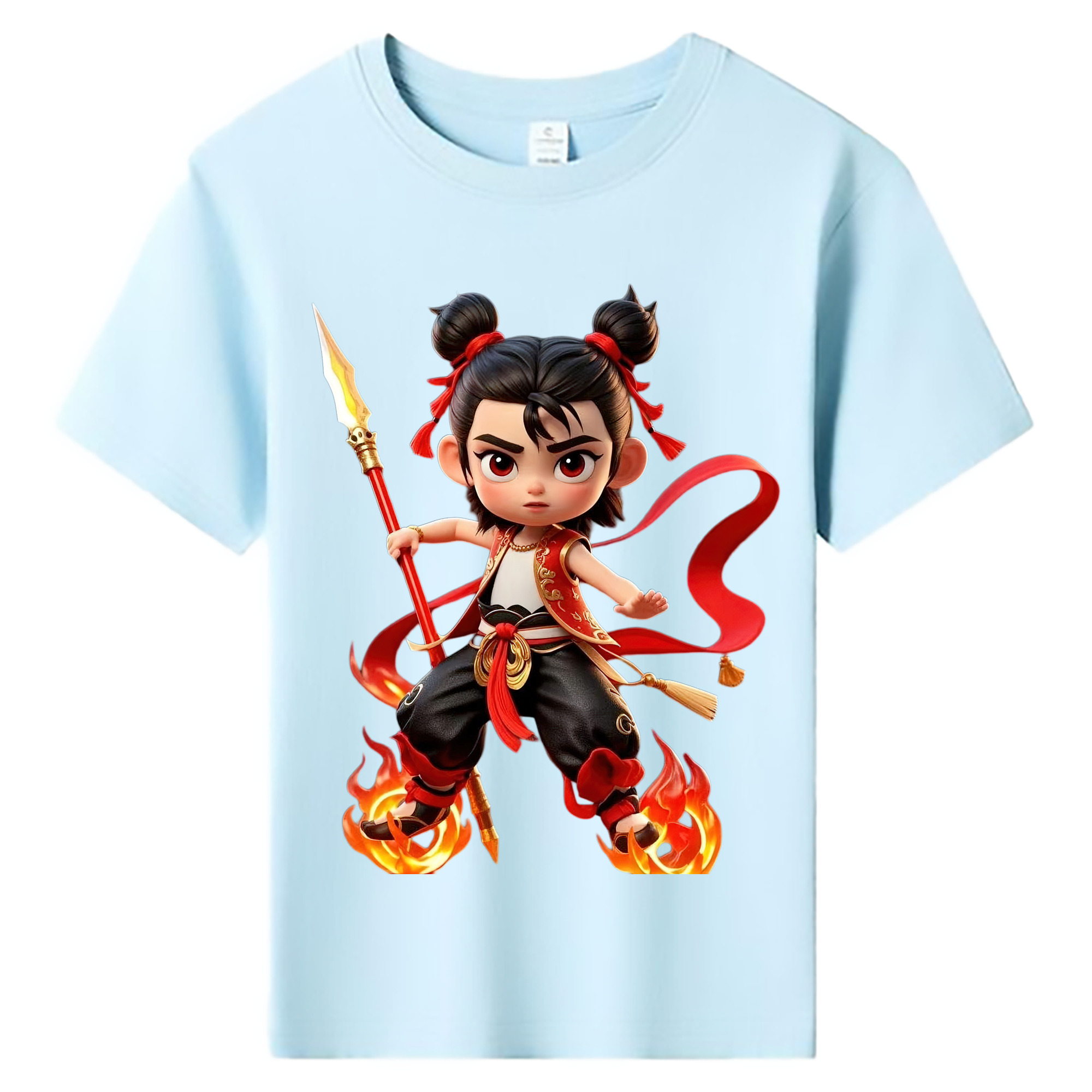 （画像用） Ne Zha 2 ナタ 魔童の大暴れ 綿100％キッズTシャツ（フロントプリント）